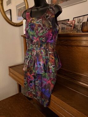CLUNY Abstract Multicolor Peplum Mini Dress - Women's